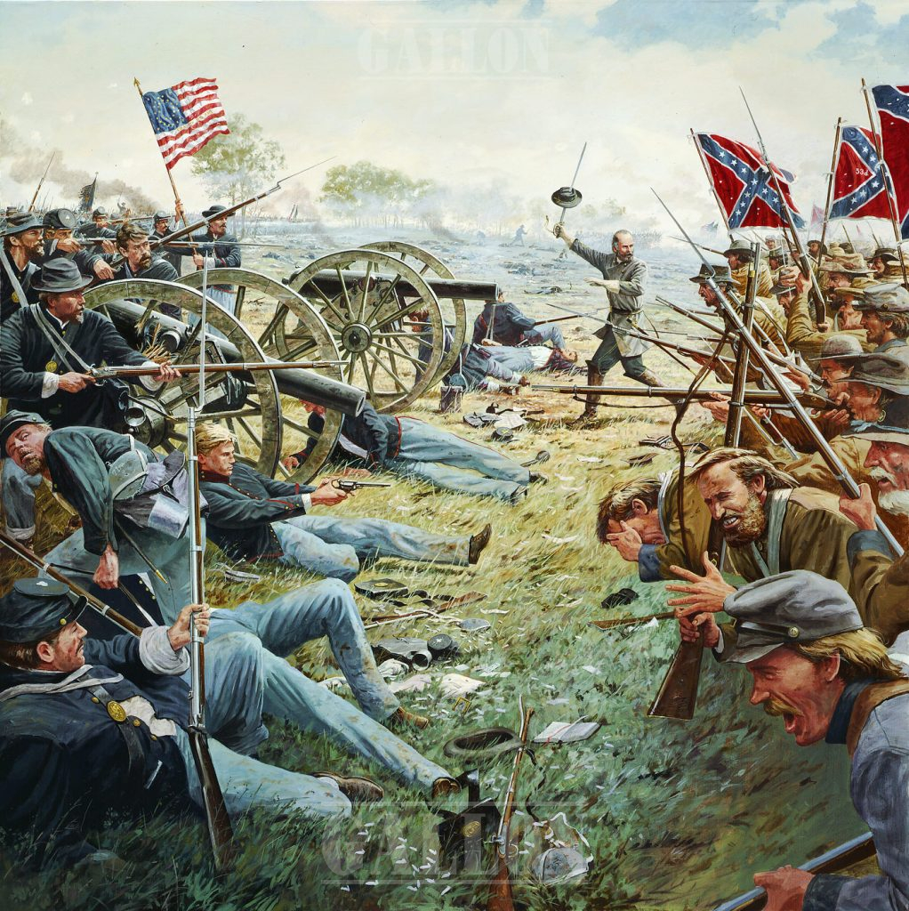 Gettysburg, PA, July 3, 1863 - Brigadier General Lewis Armistead leading the heroic and tragic moments of Pickett’s Charge at the High Water Mark.